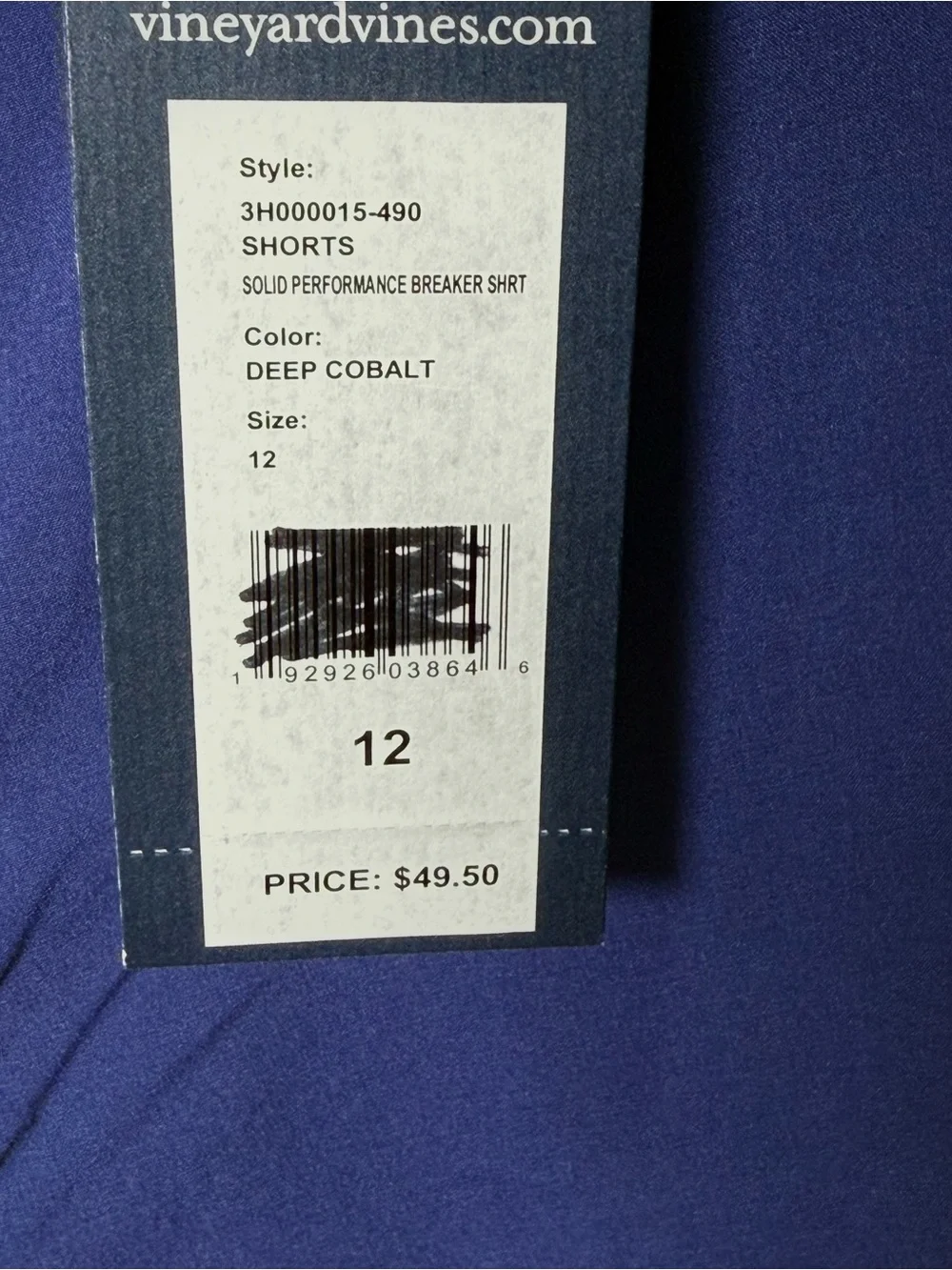 Vineyard Vines Boys Performance Breaker Shorts Size 12 Deep Cobalt Blue NWT